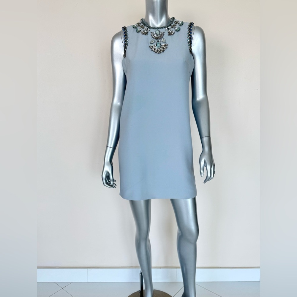 Miu Miu Pale Blue Embellished Mini Dress